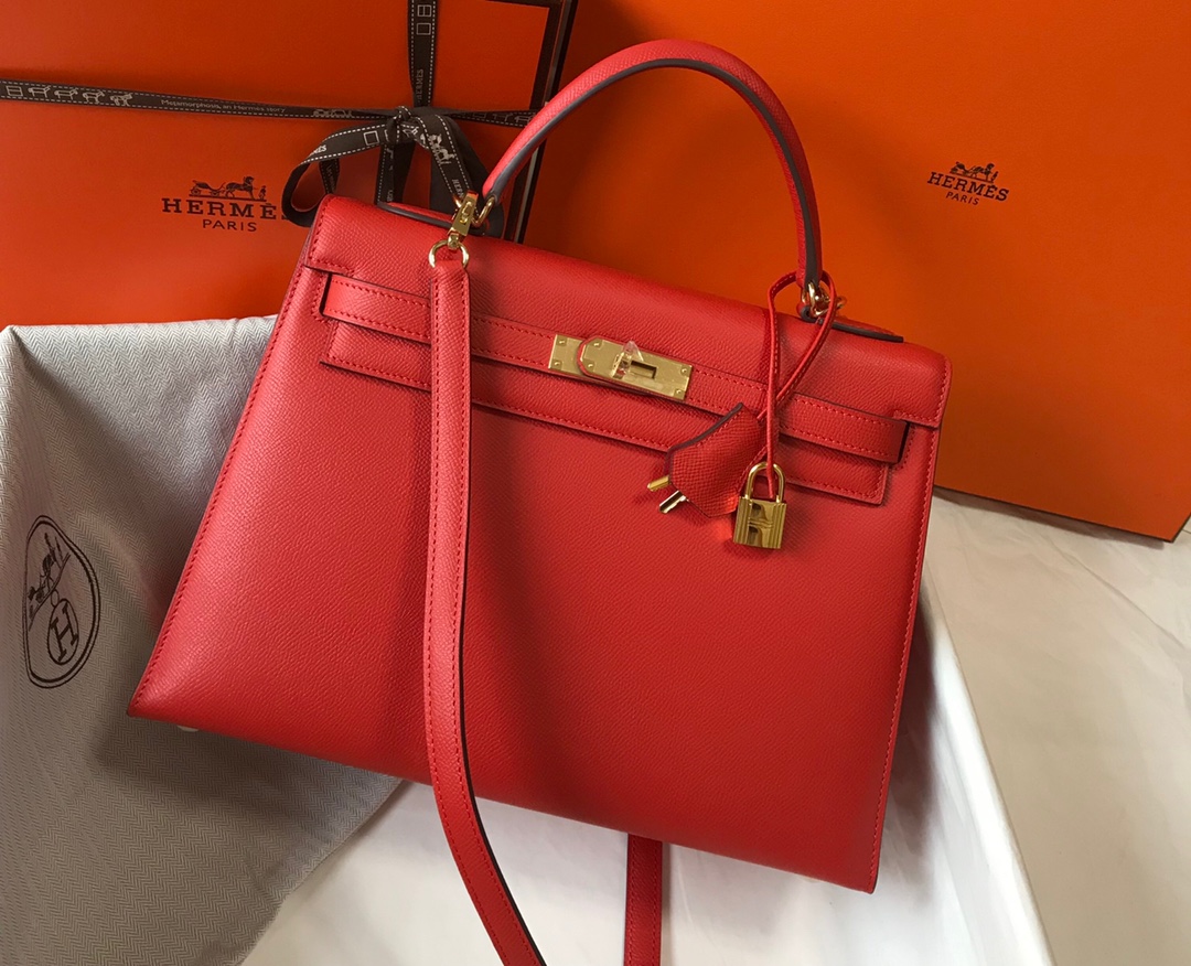 Hermes Kelly 32cm Handbag Shoulder Bag in Red Epsom Leather